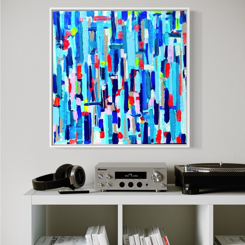 Sarah Shirley original 24x24x2 Acrylic on Canvas Blue and Red Painting wired